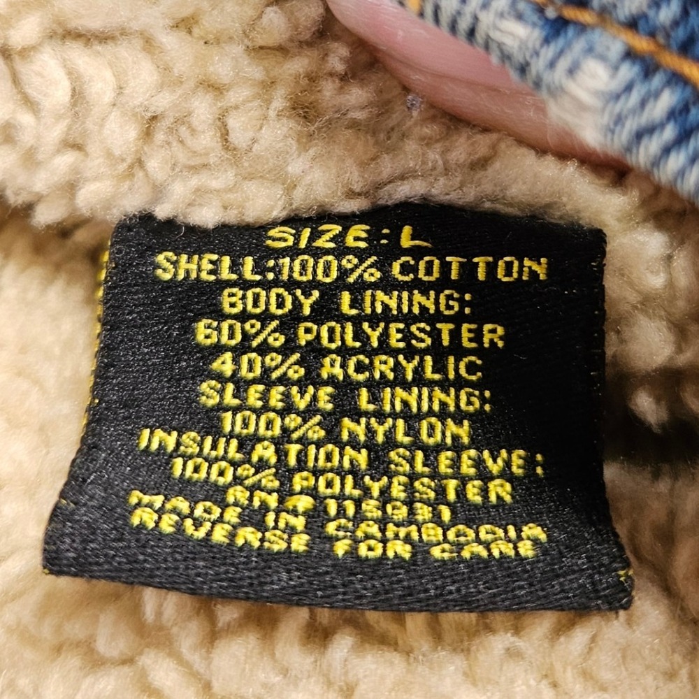 Vintage John Deere Denim Jacket‎ Sherpa Collar Mens L Button Front Trucker - Picture 10 of 11